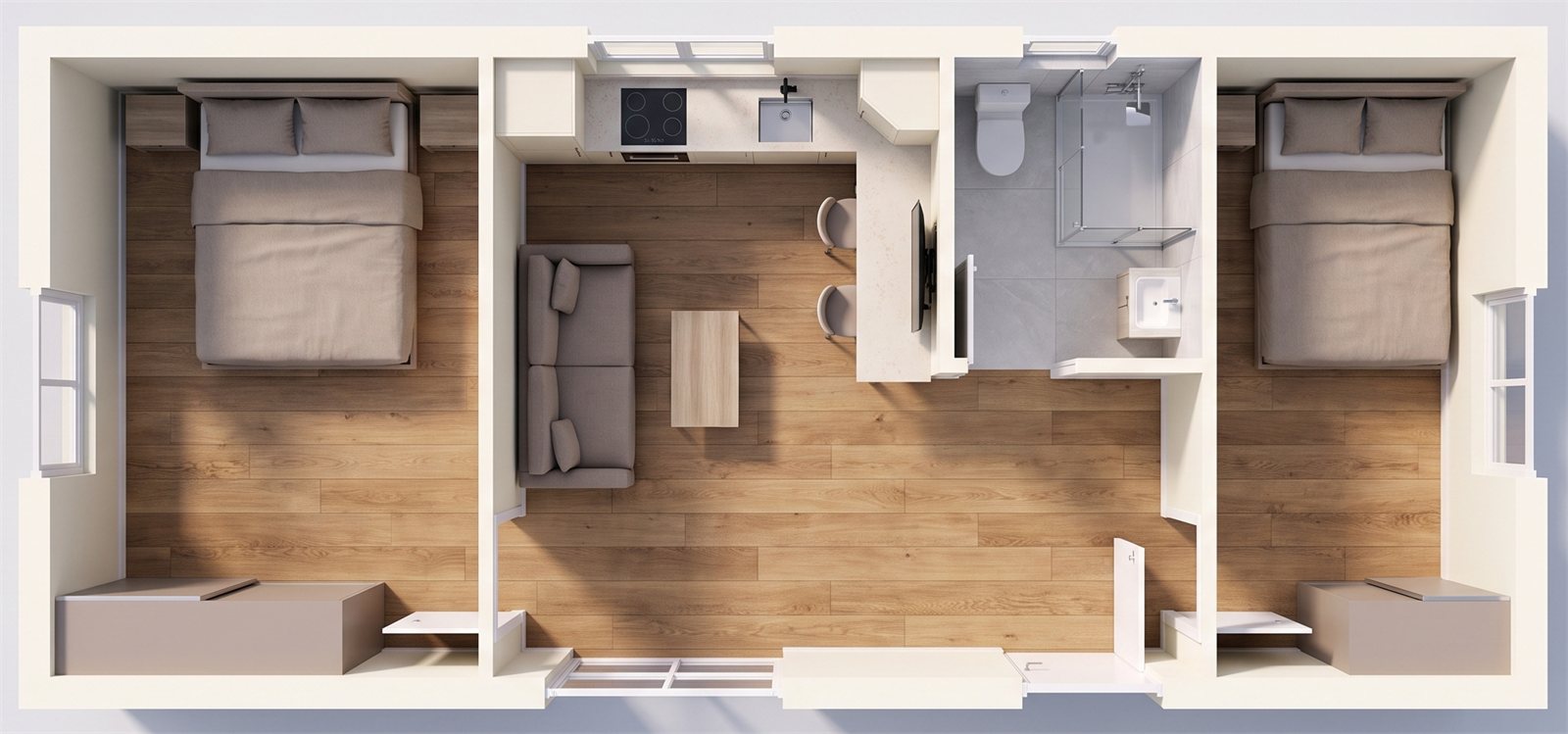 45m² Wide 3D interior view from above