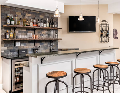 Garden room fitted out as a home bar
